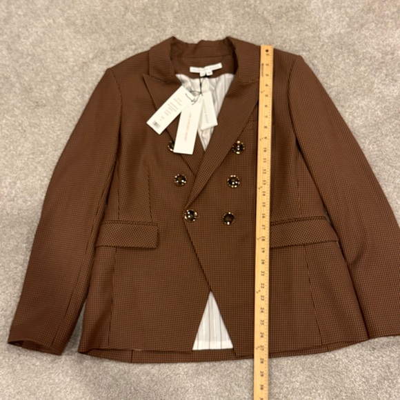 VERONICA BEARD MILLER MICRO-GINGHAM DICKEY JACKET in Camel Brown Size 16 NWT - Picture 6 of 10